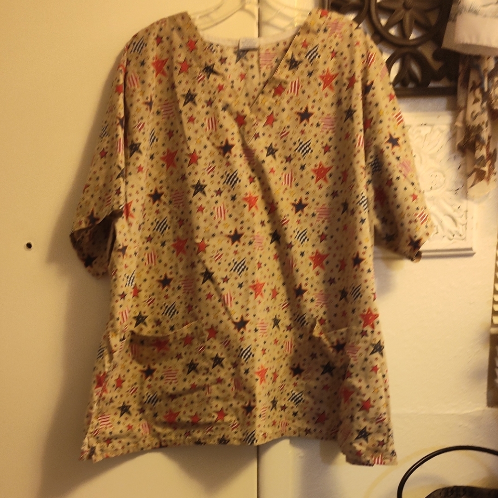 (PICK 2 SCRUB TOPS FOR $12) Tafford Uniform 3X Star and Stripe Scrub Top